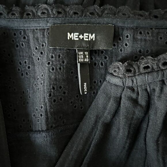 ME+EM Embroidered Cheesecloth Short Mini Dress in Dark Navy 100% Cotton Size 8 - Picture 6 of 7